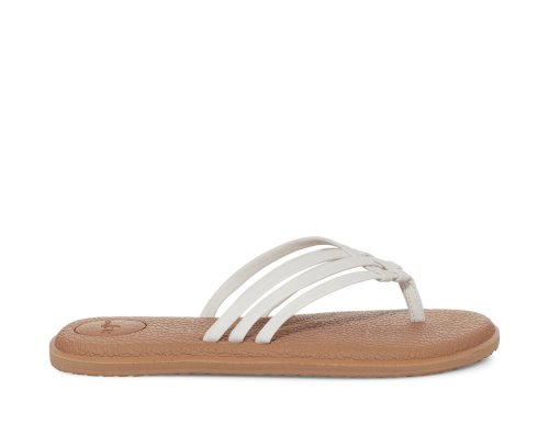 Sanuk Womens Yoga Salty White / Brown Flip Flops | SCNBTM379